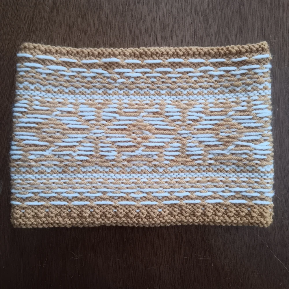 Handmade Handknit Mustard & Ivory Scandinavian Snowflake Motif Cowl Scarf OSFM